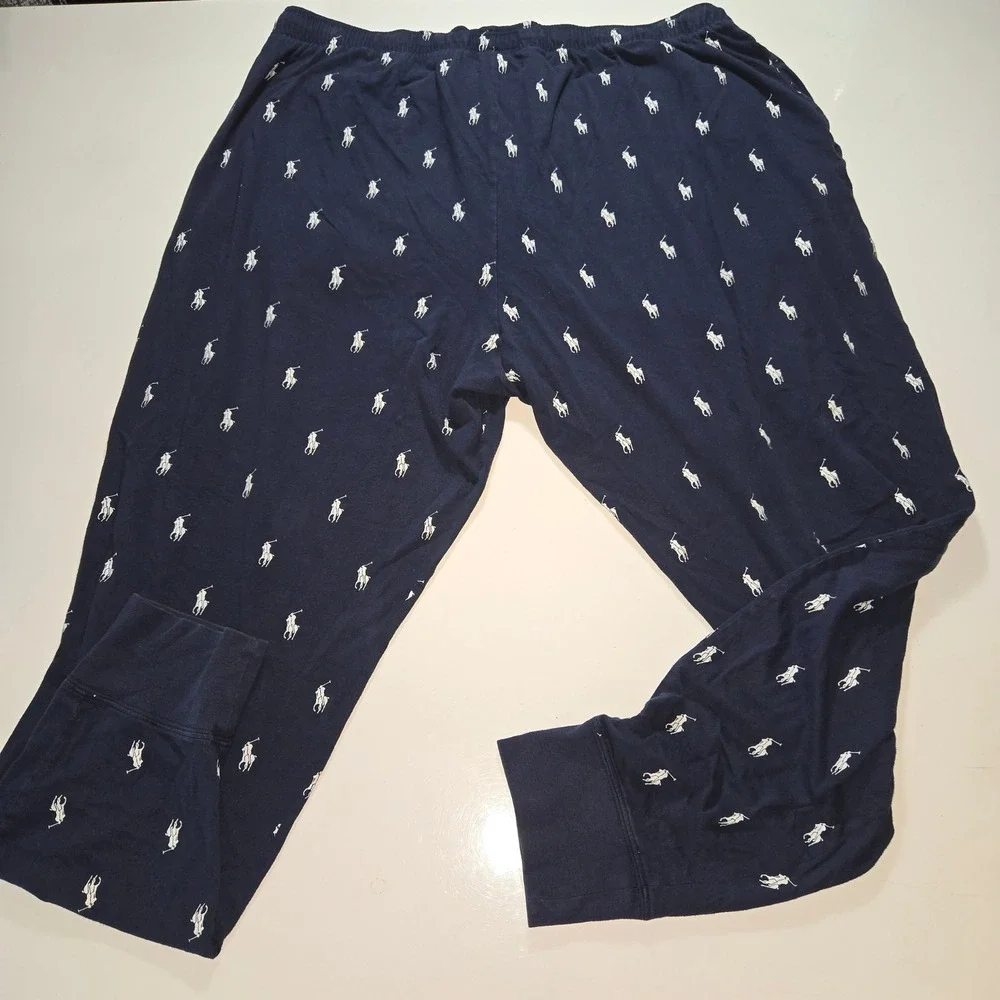 Polo Ralph Lauren Mens XL Pajama Pants Navy Blue Pony Print Cotton Joggers
